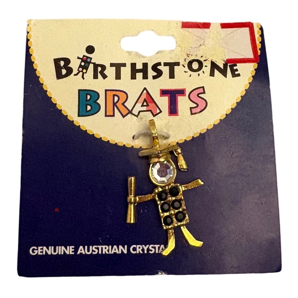 Birthstone Brats Grad Brat Jet Charm Genuine Austrian Crystal Pendant Graduation